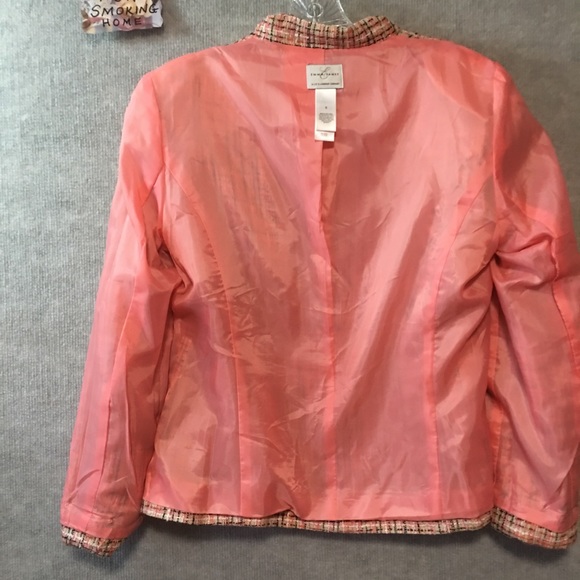 EMMA JAMES FRINGED TWEED CORAL PEACH CAREER JACKET BOHO CLUELESS PREPPY LIKE NEW - Picture 8 of 9